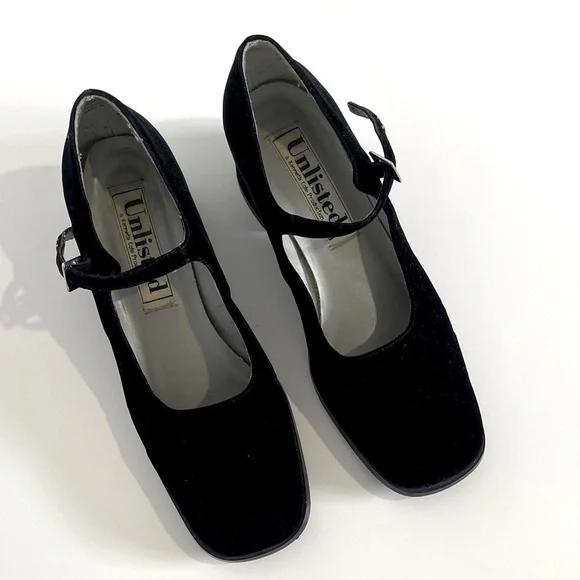 Unlisted Black Velvet Mary Jane Heels with Ankle Strap - Picture 1 of 7